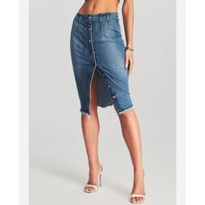 RETROFETE Skirt XS Harmonia Pencil Down Front Button Closure Edgy Distressed Hem